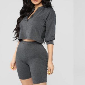 New Chicago Front Zip Crop Top + Biker Short Set